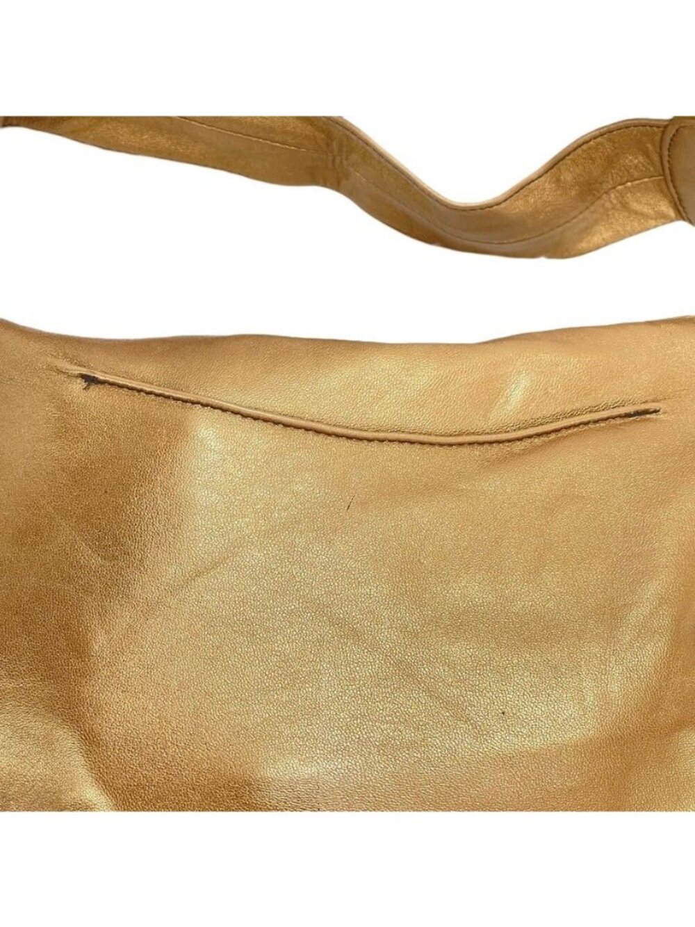 Bolsa Metallic Gold Lambskin Leather Shoulder Bag With Ultrasuede Lining Zip Clo - Picture 12 of 14